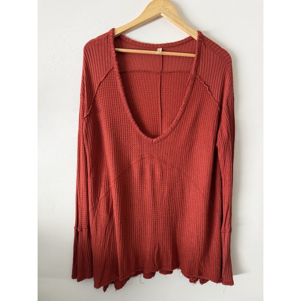 Free People Sunset Park Waffle Knit Drippy Thermal Top Shirt Medium
